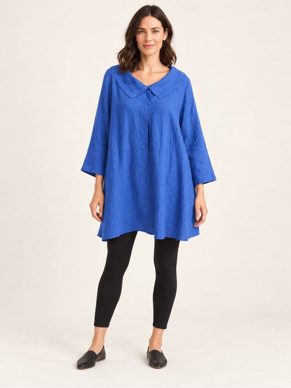 FLAX 100% Linen Periwinkle Blue Oversized Tunic Dress Lagenlook Medium